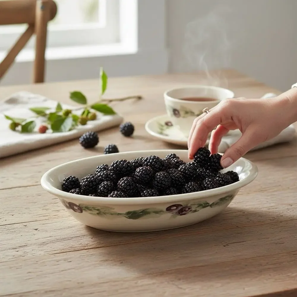 Pfaltzgraff Jamberry Cream Grapes Berries AOP 8.25in Oval Serving Platter